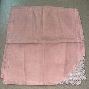 Vintage Pink & White Napkins w / Doily Needlework Detailing x 6 - Cottage